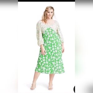 16W / 18W RIXO Green Floral Vintage-Inspired Midi Dress - Limited Edition